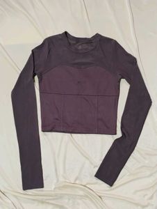 Brown Mesh Long Sleeve Crop Top