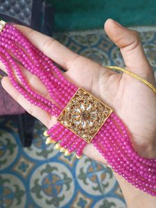 Pink Beaded Choker Necklace &amp; Earring Set