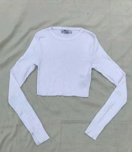 Branded White Ribbed Crop Top