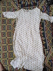 White Kurta Set with Golden Print
