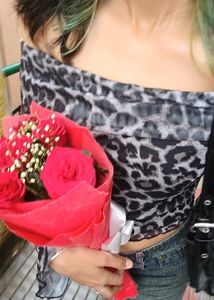 savana Leopard Print Off-Shoulder Mesh Top