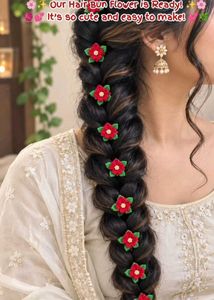 Handmade Red Flower Hair Bun Clips