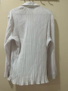 White Pleated Button-Up Top