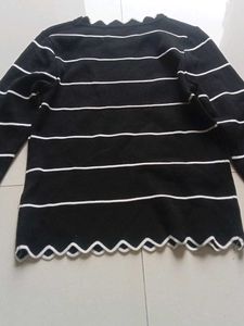 Striped Long Sleeve Top with Ruffle Neck