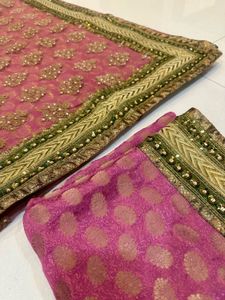 Elegant Pink Embroidered Net Saree