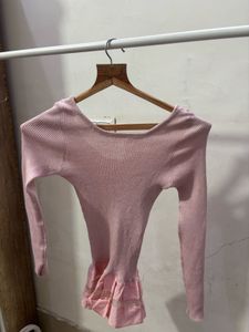 Pink Ruffle Trim Knit Top