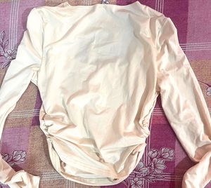 Newme Cream Ruched Long Sleeve top