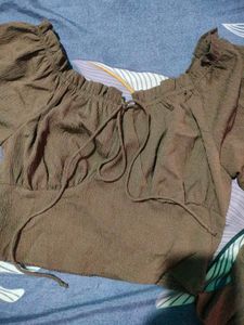 Chic Brown Puff Sleeve Top &amp; Skirt Set