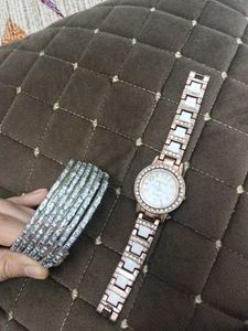 Elegant Rose Gold Watch & Bangles Set