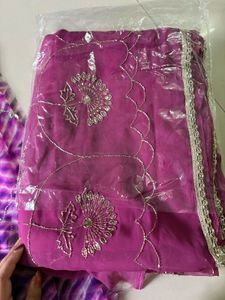 Georgette chiffon pearly purple handwork saree (Ne