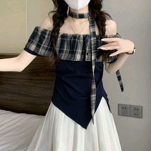 Off-Shoulder Plaid Top