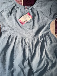Light Blue Textured Puff Sleeve Dress