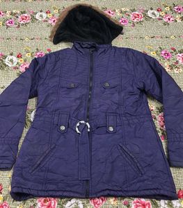 Stylish Blue Winter Jacket with Fur Hood