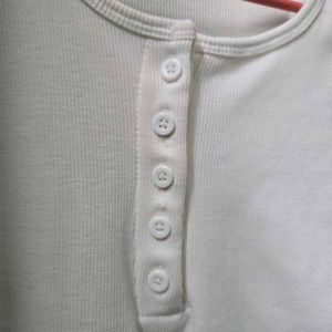 Ribbed Henley Long Sleeve Top