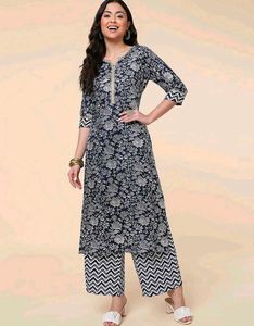 Navy Blue Floral Kurta Set