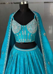 Stunning Blue Embroidered Lehenga Choli Set