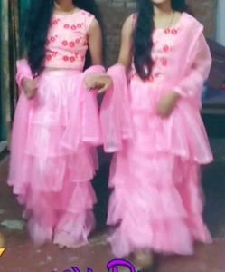 pink flared lehenga with blouse and dupatta