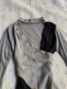Unique Asymmetrical Ribbed Knit Top