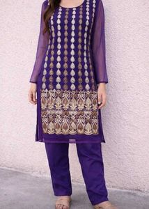 Purple Embellished Kurti Set(Bust-32)