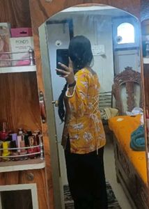 Yellow Floral Print Kurta with Bell Sleeves