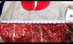 Red &amp; Cream Embroidered Anarkali Gown For Weddings