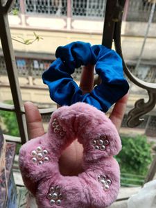 Fuzzy Pearl &amp; Satin Scrunchies
