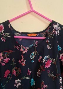 Floral Print Navy Blue Kurta