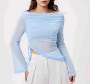 Sheer Ruched Drawstring Top