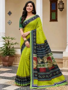 Beautiful Lime Green Printed Saree