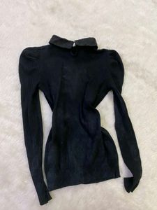 Black Floral Turtleneck Top
