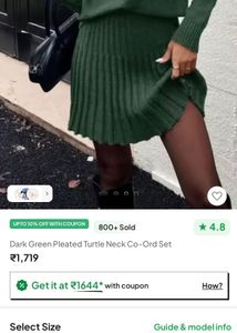 Green Turtleneck Sweater &amp; Pleated Skirt Set
