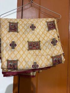 Elegant Cream &amp; Maroon Saree