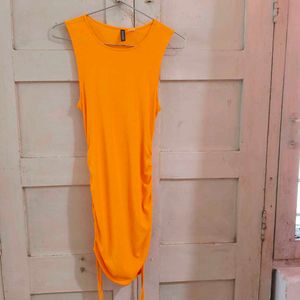Orange Ruched Sleeveless Mini Dress