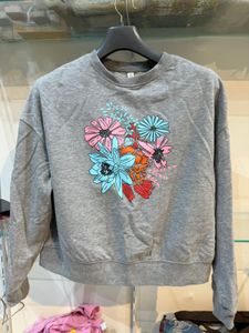 Gray Floral Print Sweatshirt Crop