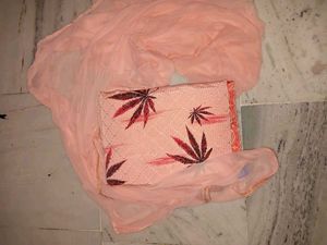 Peach Leaf Print Kurta Set with Dupatta