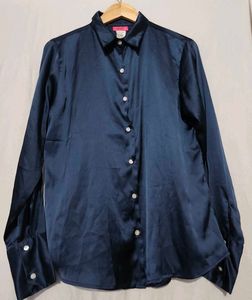 Elegant Navy Blue Satin Shirt