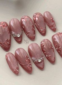 Rose Gold Floral Press-On Nails
