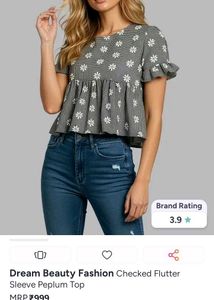 Checked Daisy Flutter Sleeve Peplum Top