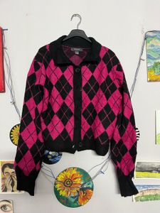 Argyle Knit Cardigan🩷🖤Free size 34+