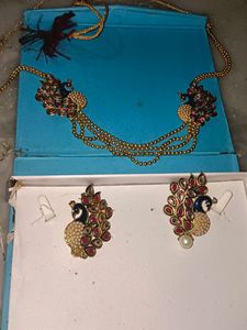 Brass Peacock 🦚 Earrings With Necklace