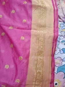Elegant Pink Saree with Golden Motifs
