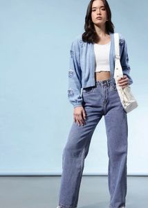 medium size blue open sweater glitchez