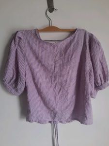 Chic Lavender Gingham Ruched Top