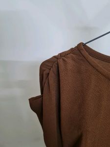 Brown Ruched Midi Dress