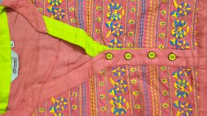 Pink Kurta with Embroidered Yoke