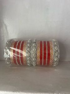 Red &amp; Silver chuda Bangles Set