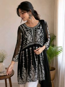 Black Embroidered Peplum Kurti y2k aesthetic viral