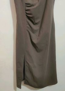 Khaki Stylish Slip Dress with Slit For 36 Bust