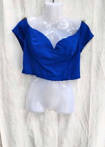 64209. Royal Blue Off-Shoulder Crop Top