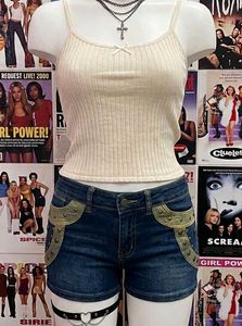 Y2k vintage denim embellished studded shorts +free